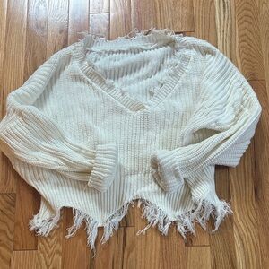 Cozy Cream Frayed Hem Sweater